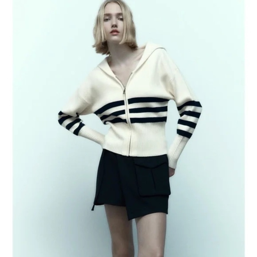Zara striped knit zip up cardigan